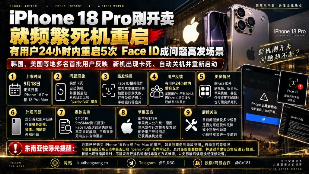 国际资讯｜苹果iPhone 18 Pro开售即陷死机重启与Face ID异常