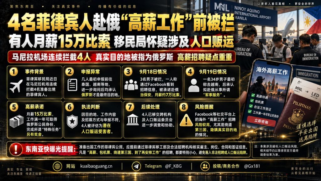 菲律宾资讯｜4名菲律宾人赴俄高薪工作前被马尼拉机场拦截