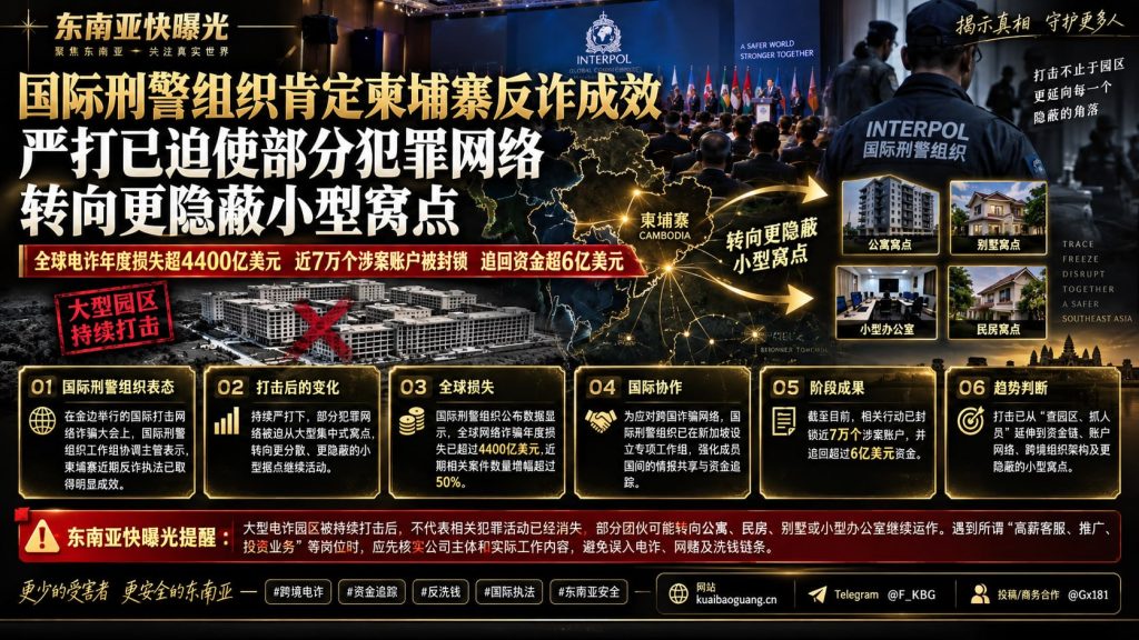 柬埔寨资讯｜国际刑警组织肯定柬埔寨反诈成效，电诈窝点转向隐蔽