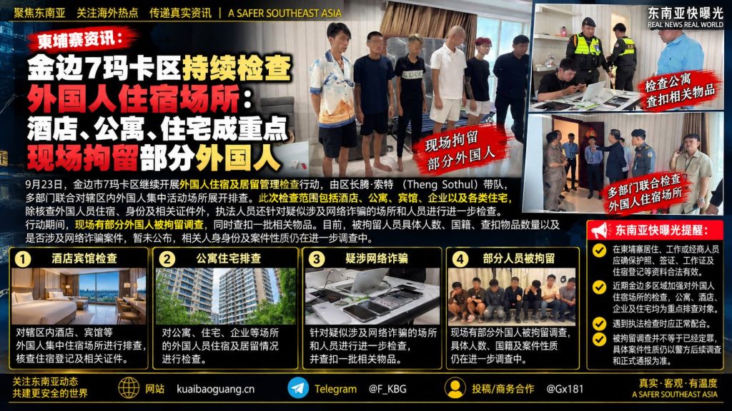 柬埔寨金边｜7玛卡区严查外籍住宿场所，部分人员现场被拘留