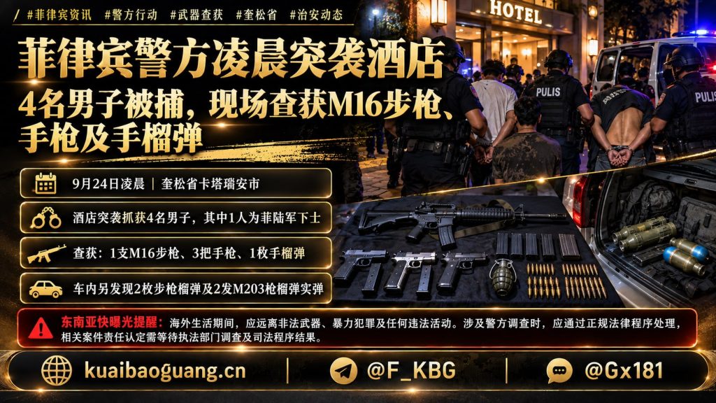 菲律宾资讯｜奎松省警方凌晨突袭酒店，查获M16步枪及多名嫌疑人