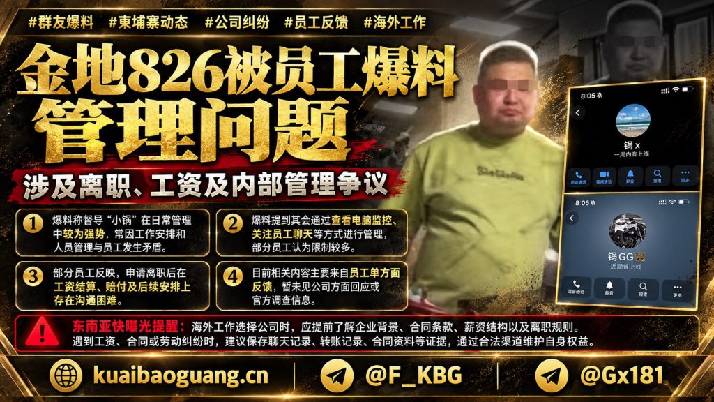 柬埔寨资讯｜金地826员工爆料管理争议，涉及离职与工资结算