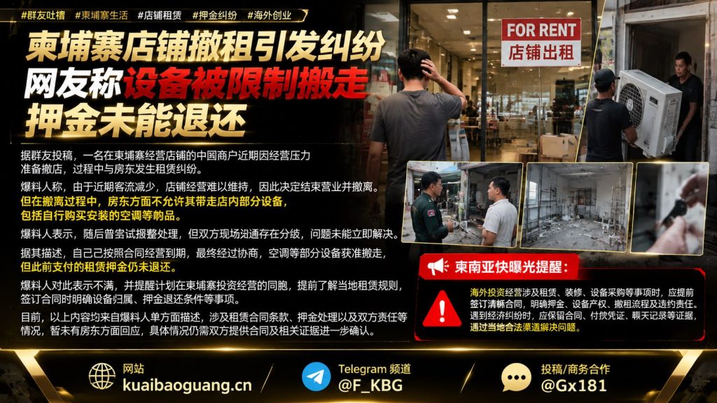 柬埔寨｜中国商户撤店遭房东限制设备搬走押金仍未退还