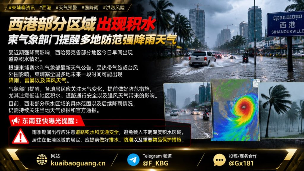 柬埔寨｜西港强降雨致局部积水 当局提醒防范洪涝风险