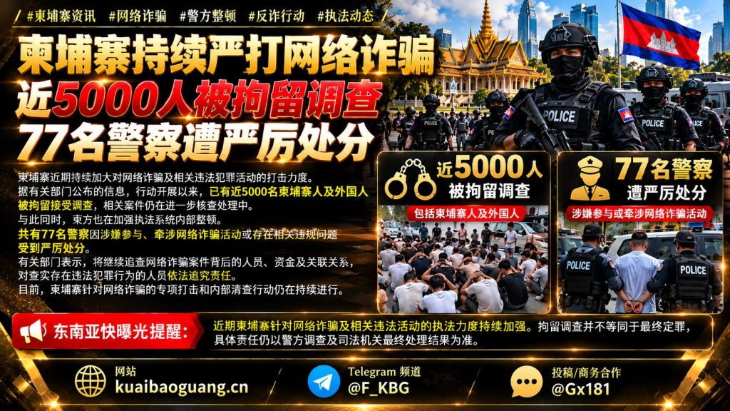 柬埔寨资讯｜持续严打网络诈骗活动，近五千人被拘留并有警员处分