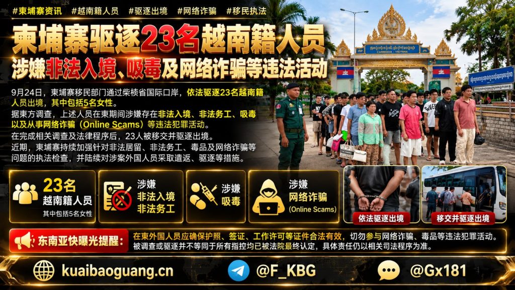 柬埔寨｜驱逐23名越南籍人员涉非法入境、吸毒及网络诈骗