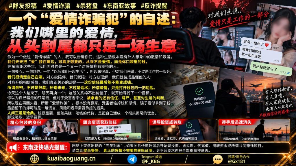 东南亚｜情感诈骗自述曝光，骗子坦言无情只为钱，受害者警示