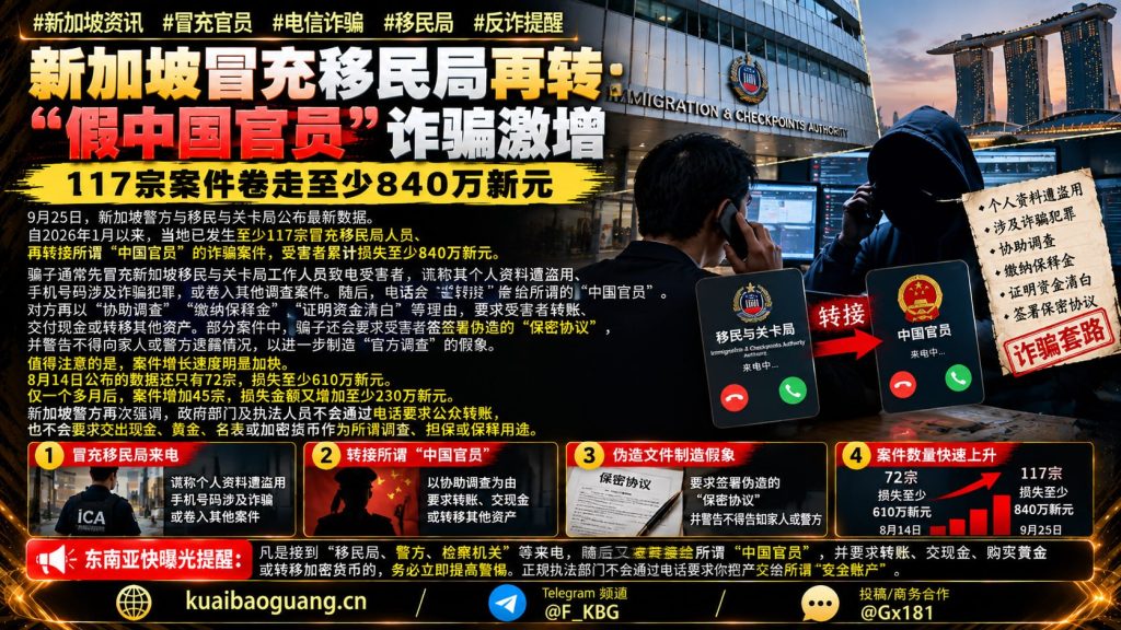 新加坡资讯｜新加坡电信诈骗激增，冒充移民局转接假中国官员
