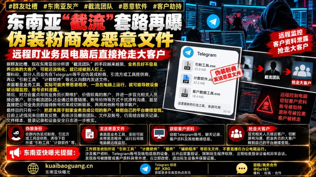 东南亚资讯｜截流团队伪装粉商发送恶意文件，远程劫持电脑抢夺大客户