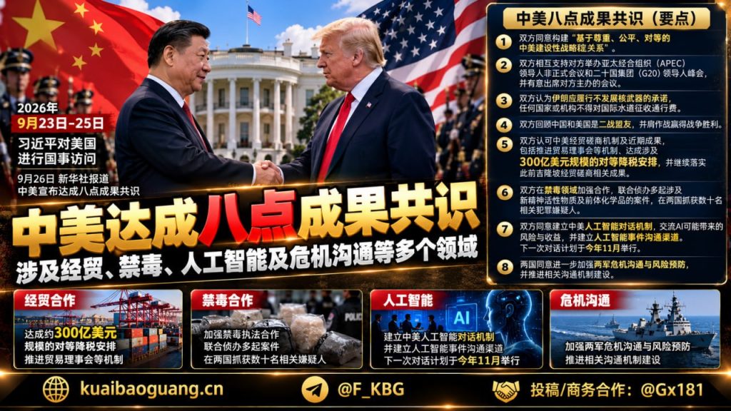 国际资讯｜中美两国元首会晤达成八点成果共识，涉及经贸与人工智能