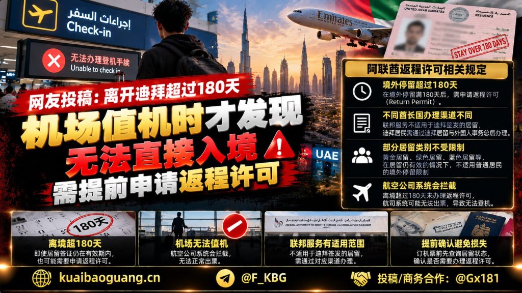阿联酋｜迪拜居留签证持有人离境超180天需提前申请返程许可