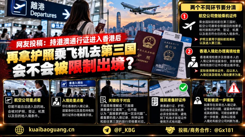 香港资讯｜持港澳通行证赴港转机去第三国，证件如何使用引发讨论