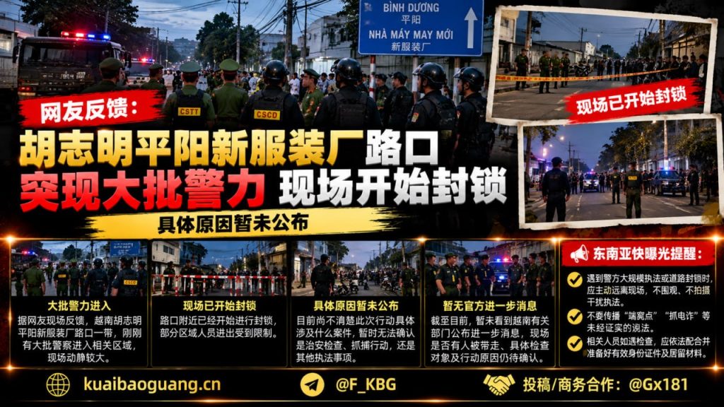越南资讯｜胡志明平阳新服装厂路口突现大批警力封锁现场