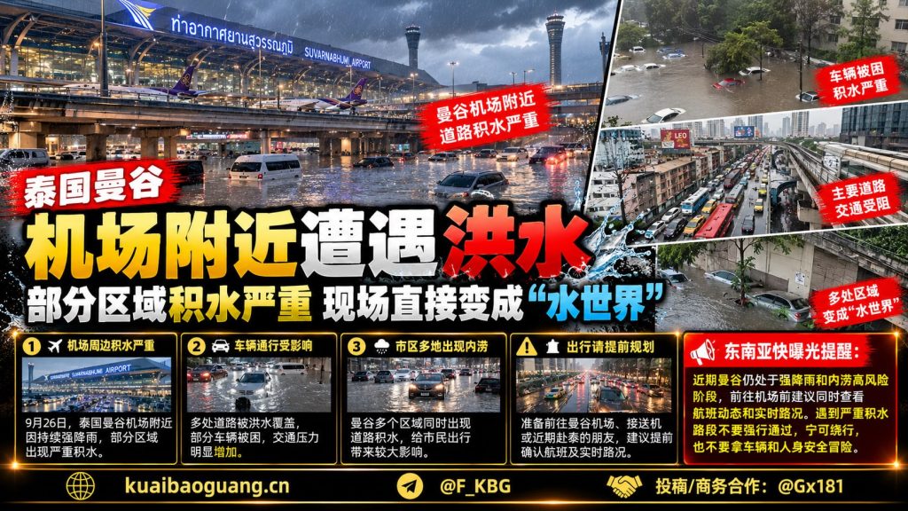 泰国资讯｜曼谷机场附近遭遇强降雨，部分区域积水严重交通受影响