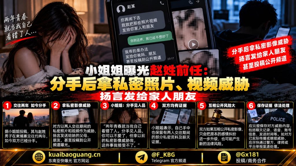 柬埔寨资讯｜女子爆料称遭赵姓前任以私密影像威胁