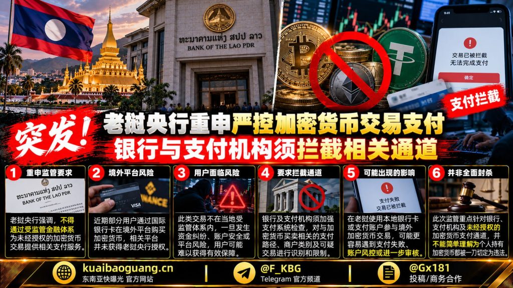老挝资讯｜老挝央行重申严控加密货币交易支付，银行与支付机构须拦截相关通道