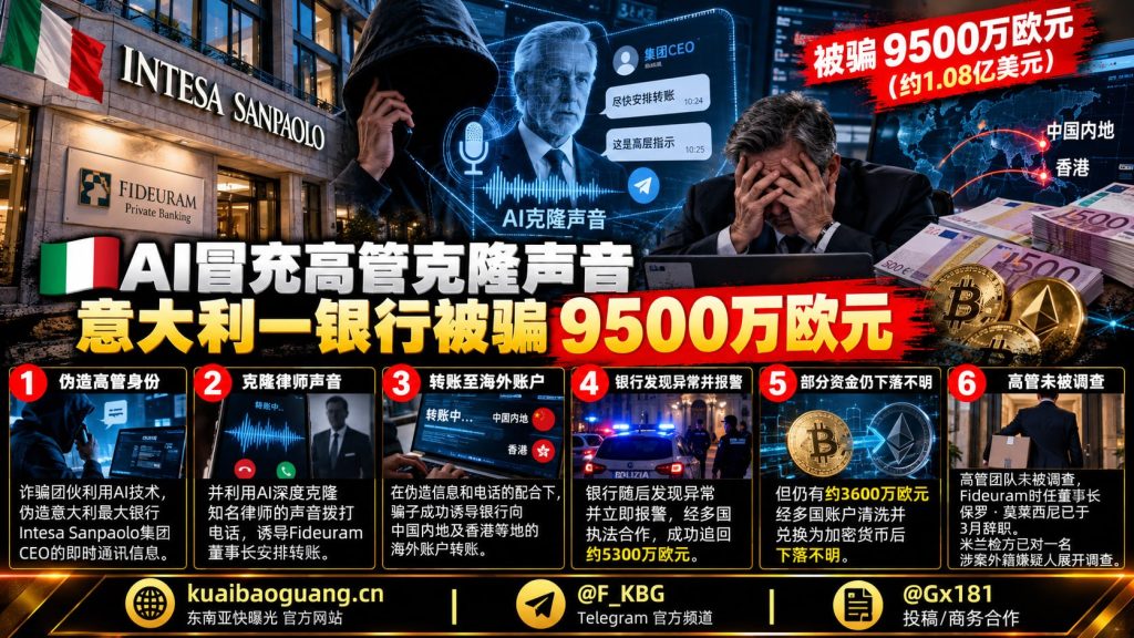 意大利｜AI克隆声骗银行，9500万欧元被转走，涉跨境洗钱