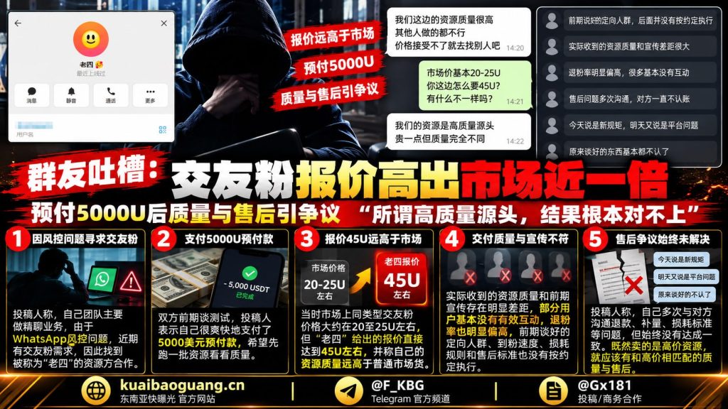东南亚｜交友粉资源报价高出市场近一倍，预付五千美元后质量售后引争议