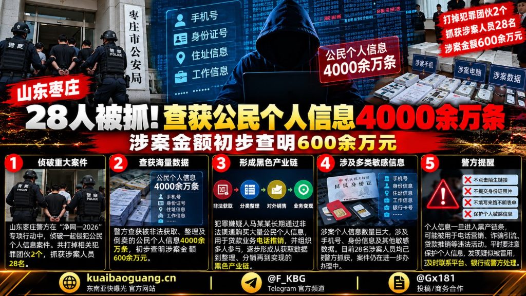 山东枣庄｜警方破获特大侵犯公民个人信息案，抓获28人查获4000余万条数据