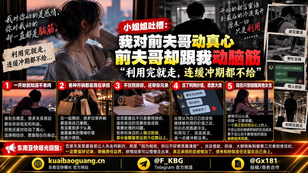 东南亚｜女子吐槽前夫利用感情索取巨额担保并抛弃导致财务危机
