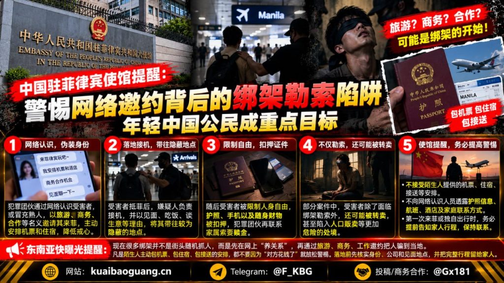 菲律宾资讯｜中国驻菲使馆提醒警惕网络邀约绑架勒索陷阱