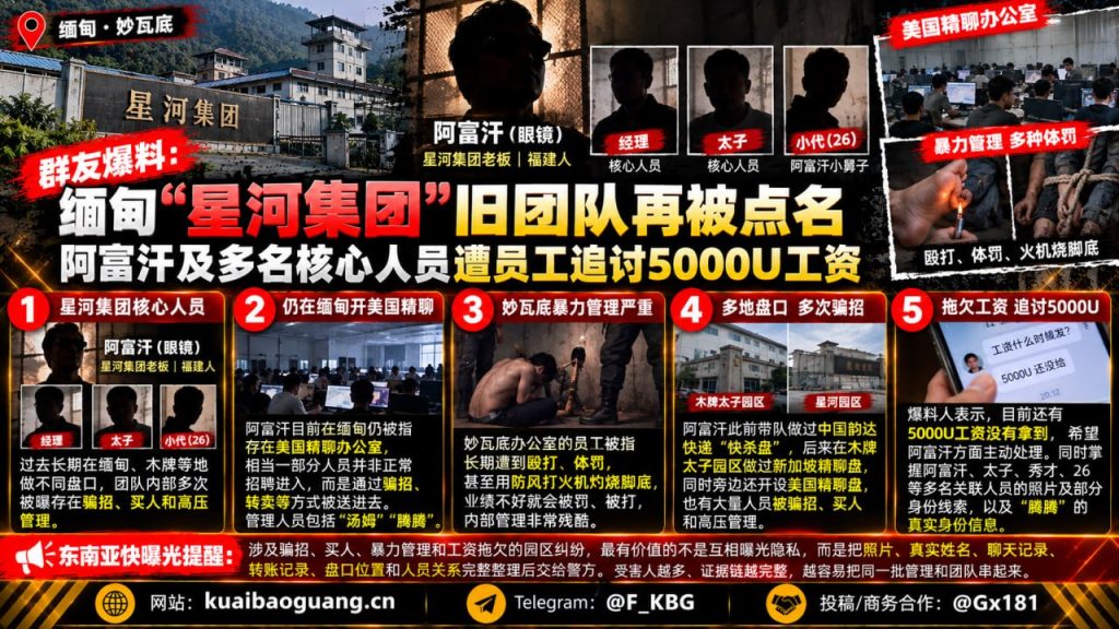 东南亚资讯｜缅甸星河集团旧团队遭点名，核心人员被追讨5000U工资