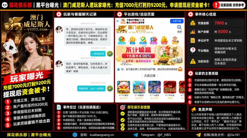 澳门威尼斯人平台｜网友反映充值获利后提现被拒，资金未能到账