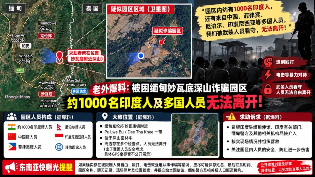 缅甸资讯｜外籍人员求助称被困妙瓦底深山园区，千名多国人员无法离开