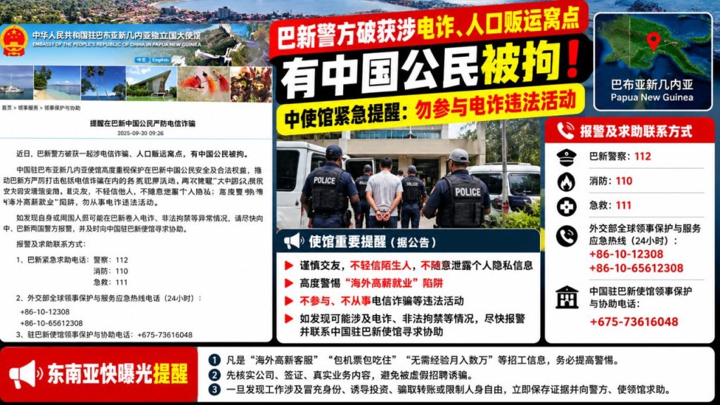巴新资讯｜巴新警方破获涉电诈及人口贩运窝点，多名中国公民被拘留