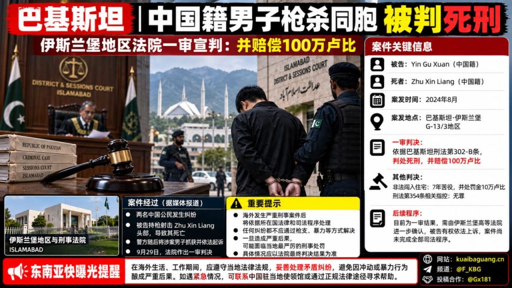 巴基斯坦｜中国籍男子枪杀同胞一审判处死刑并赔偿100万卢比
