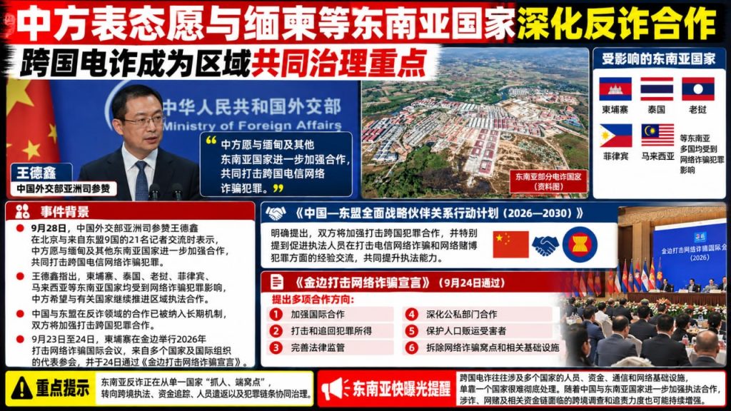 中国｜中方表态深化与缅、柬等东南亚国家反诈合作共同打击跨国电信诈骗