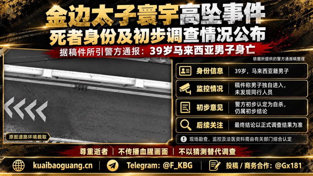 柬埔寨｜金边太子寰宇33楼马来男子坠楼自杀案警方初步认定