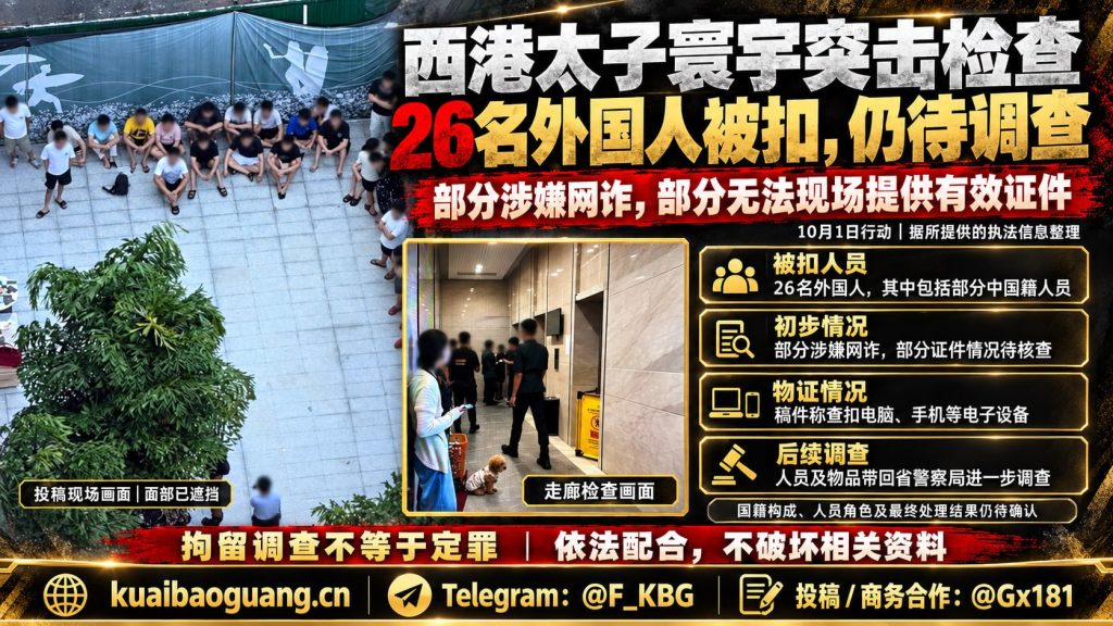 柬埔寨资讯｜西港太子寰宇公寓突击检查，26名外籍人员被扣