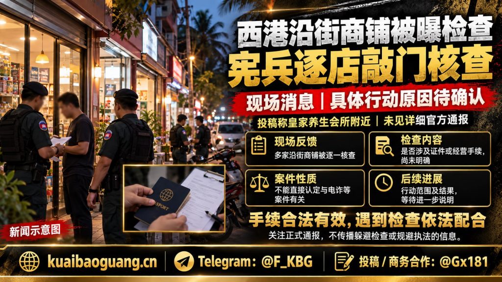 柬埔寨｜西港皇家养生会所附近宪兵检查沿街商铺，现场紧张