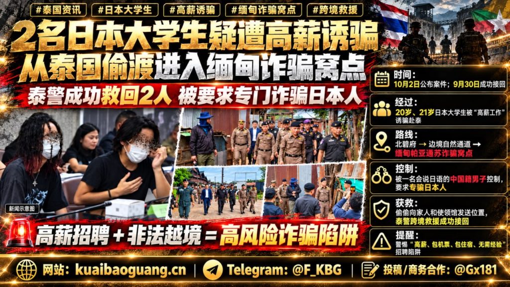 泰国｜两名日本大学生被诱骗跨境进入缅甸诈骗窝点获救