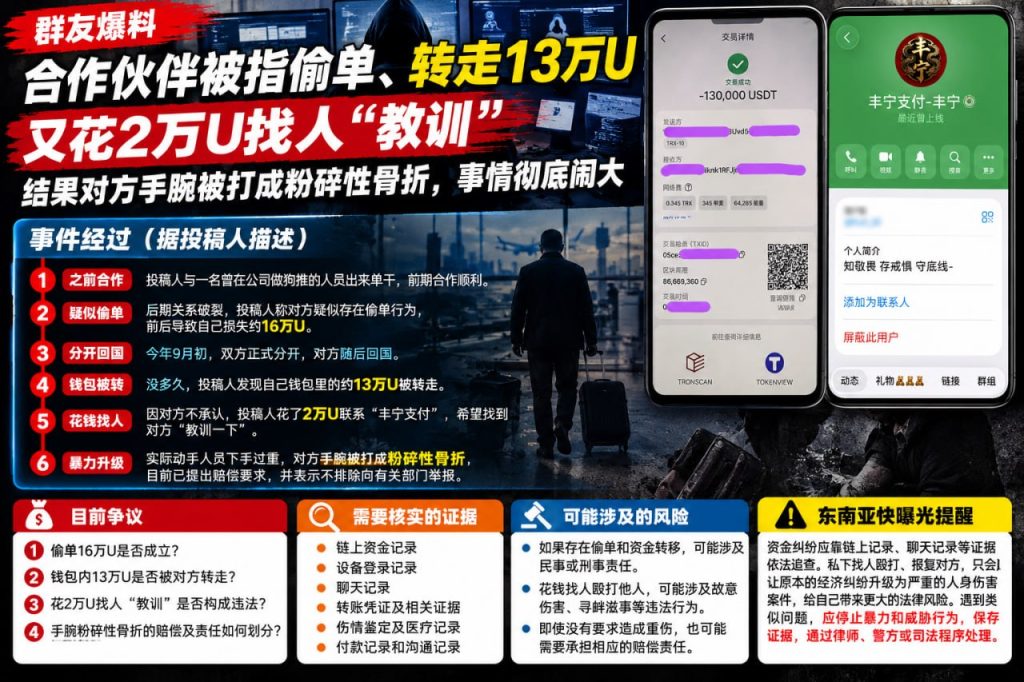 东南亚｜合作伙伴USDT纠纷引发暴力致手腕粉碎性骨折