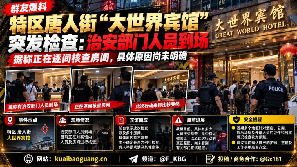 澳门特区｜唐人街大世界宾馆突遭治安检查，多间客房接受核查