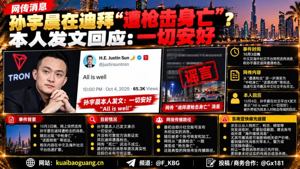 迪拜资讯｜网传孙宇晨在迪拜遭遇枪击身亡？本人发文回应一切安好