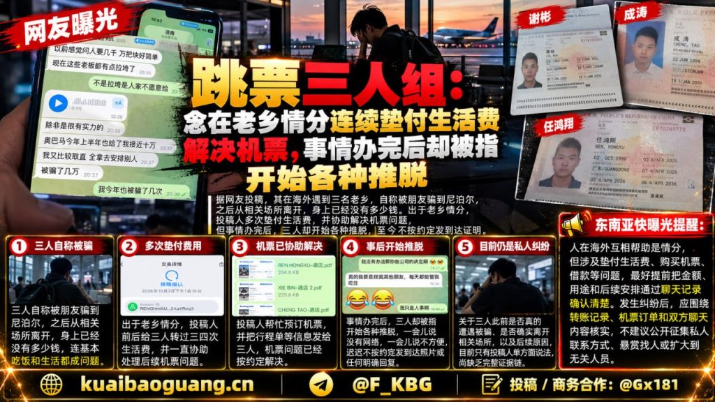 海外资讯｜老乡求助海外生活垫付机票费用，事后遭遇失联争议