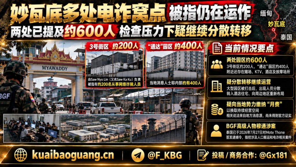 缅甸资讯｜妙瓦底电诈窝点疑分散转移，两处场地涉约600人