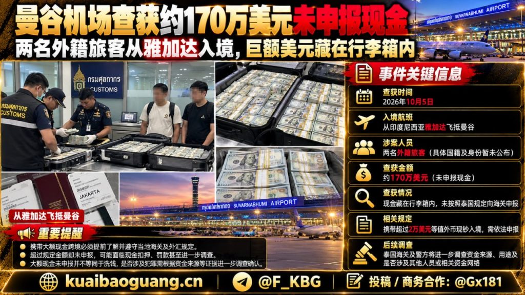 泰国资讯｜曼谷素万那普机场查获约170万美元未申报现金