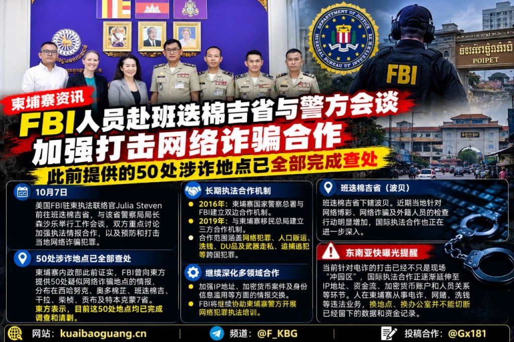 柬埔寨资讯｜FBI驻柬联络官赴班迭棉吉省会谈，50处涉诈窝点已完成查处
