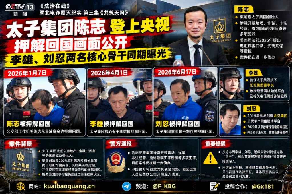 柬埔寨资讯｜太子集团陈志及李雄刘忍被押解回国