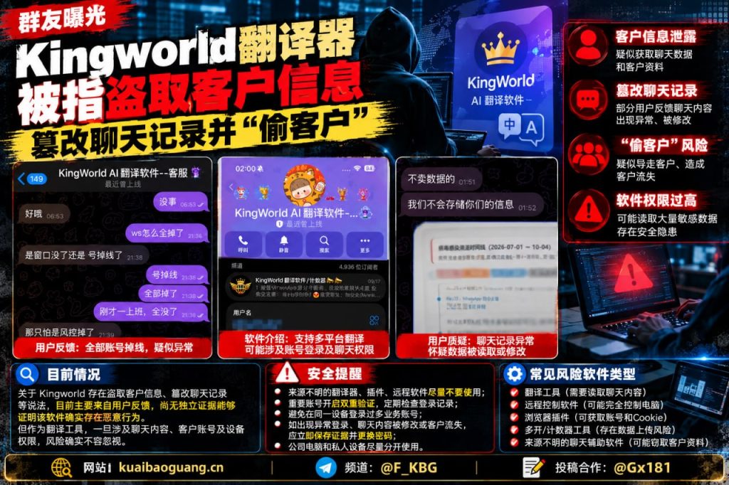 网络安全资讯｜Kingworld翻译器被曝泄露客户信息，同行使用需谨慎