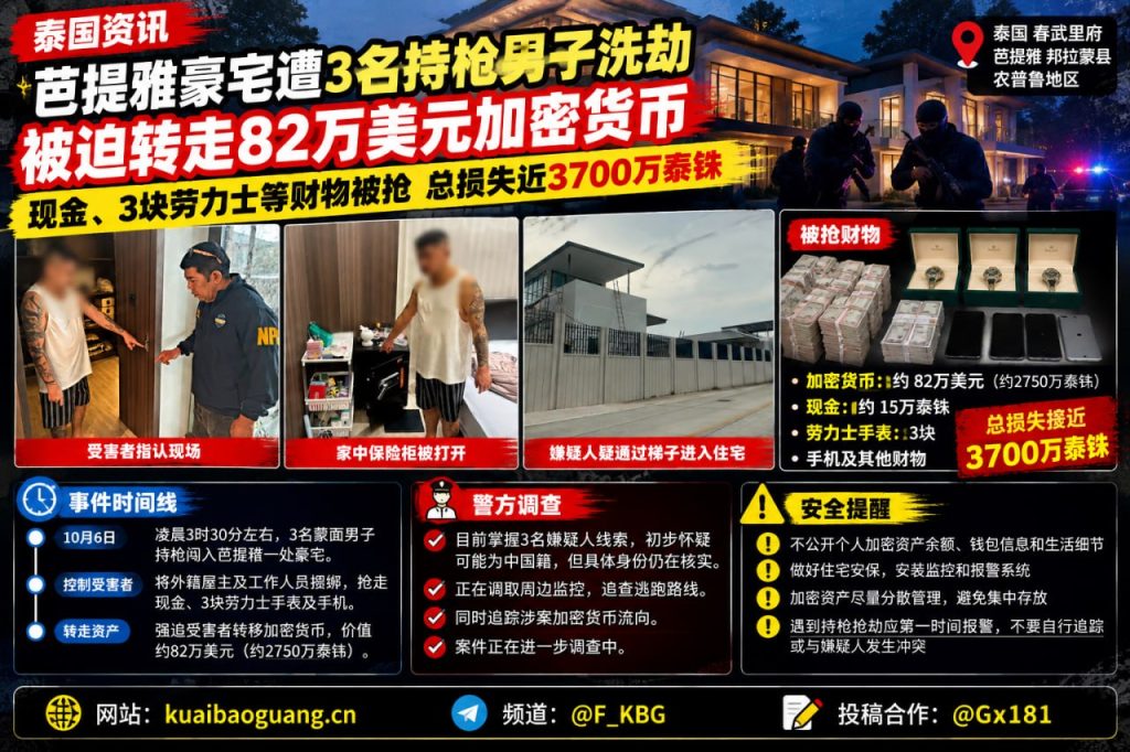 泰国资讯｜芭提雅豪宅遭持枪抢劫，屋主被迫转移82万美元加密货币