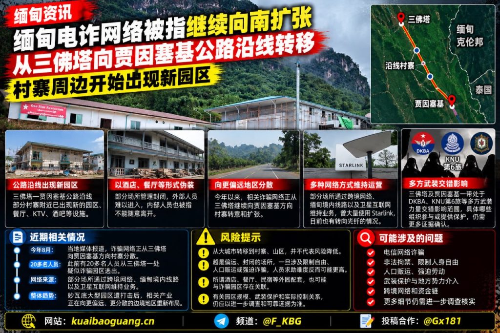 缅甸资讯｜克伦邦三佛塔至贾因塞基公路沿线出现新诈骗园区，电诈网络南扩