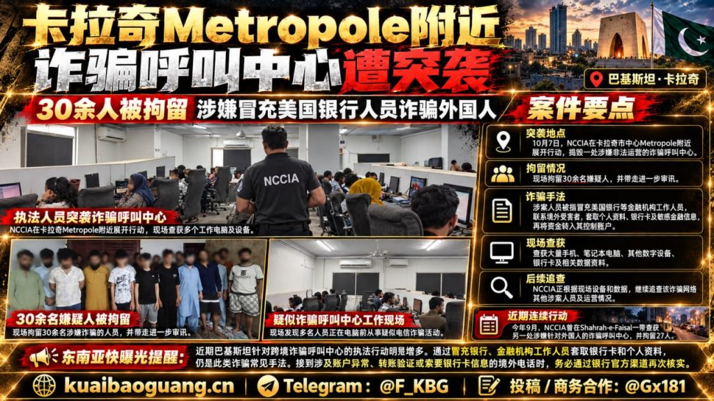 巴基斯坦｜卡拉奇诈骗呼叫中心被突袭30余人被拘留行动