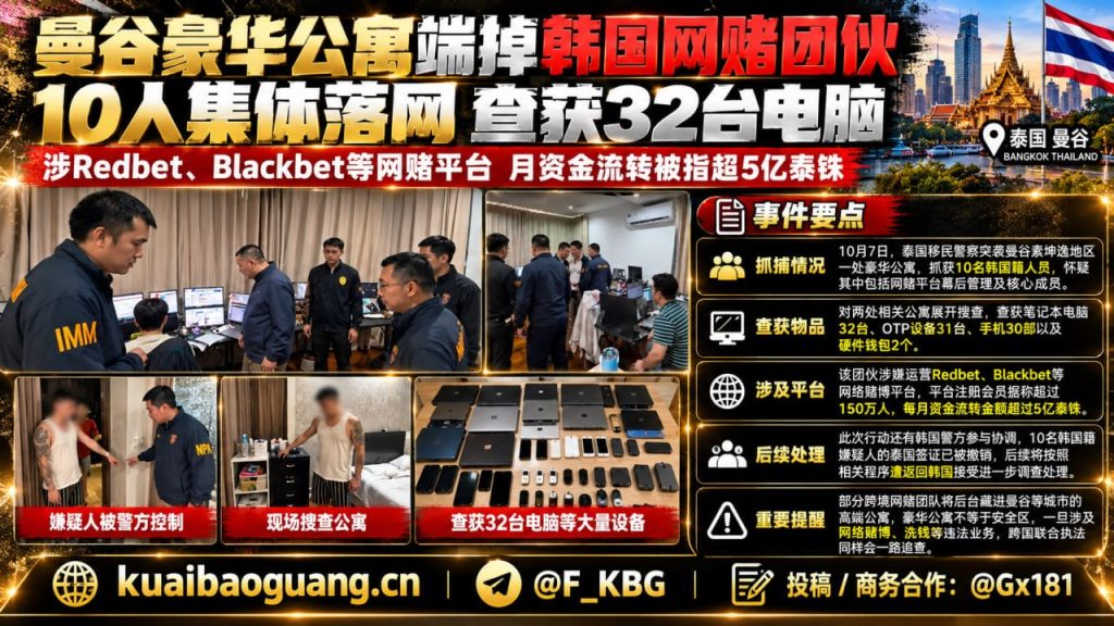 泰国资讯｜曼谷素坤逸豪华公寓查获网赌团伙，10名韩国人落网