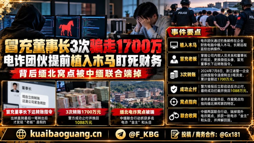 中国｜缅北电诈团伙冒充浙江董事长骗走1700万元