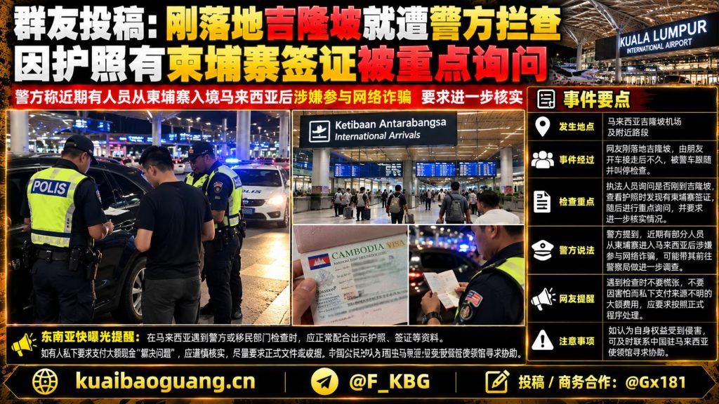 马来西亚｜吉隆坡机场外突发盘查，中国公民护照涉柬埔寨签证受重点关注
